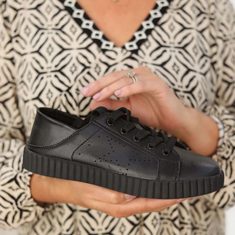 Julz Valentina Black Leather Sneakers