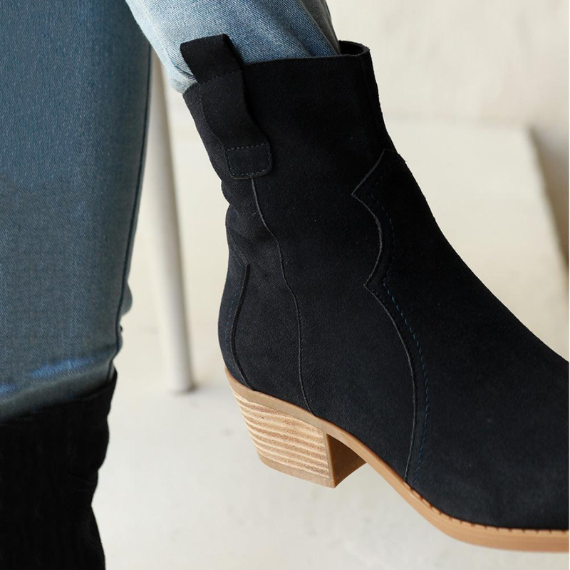 Julz Belle Leather Mid Calf Suede Boot - Navy
