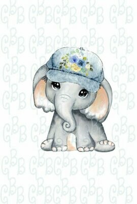 Baby Girl Elephant with Denim Flower Hat PNG Digital Download