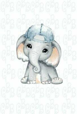 Baby Boy Elephant with Denim Hat PNG Digital Download