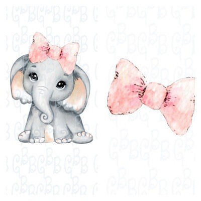 Baby Girl Elephant with Pink Bow Blanket Set PNG Digital Download