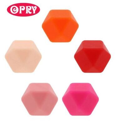 Opry Siliconen kralen hexagon 17mm - assortiment (roze)