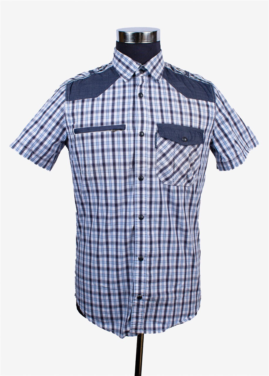 ECKO UNLTD Starnge Behaviour SS Woven, Size: Medium, Colour: Blue with White Stripes