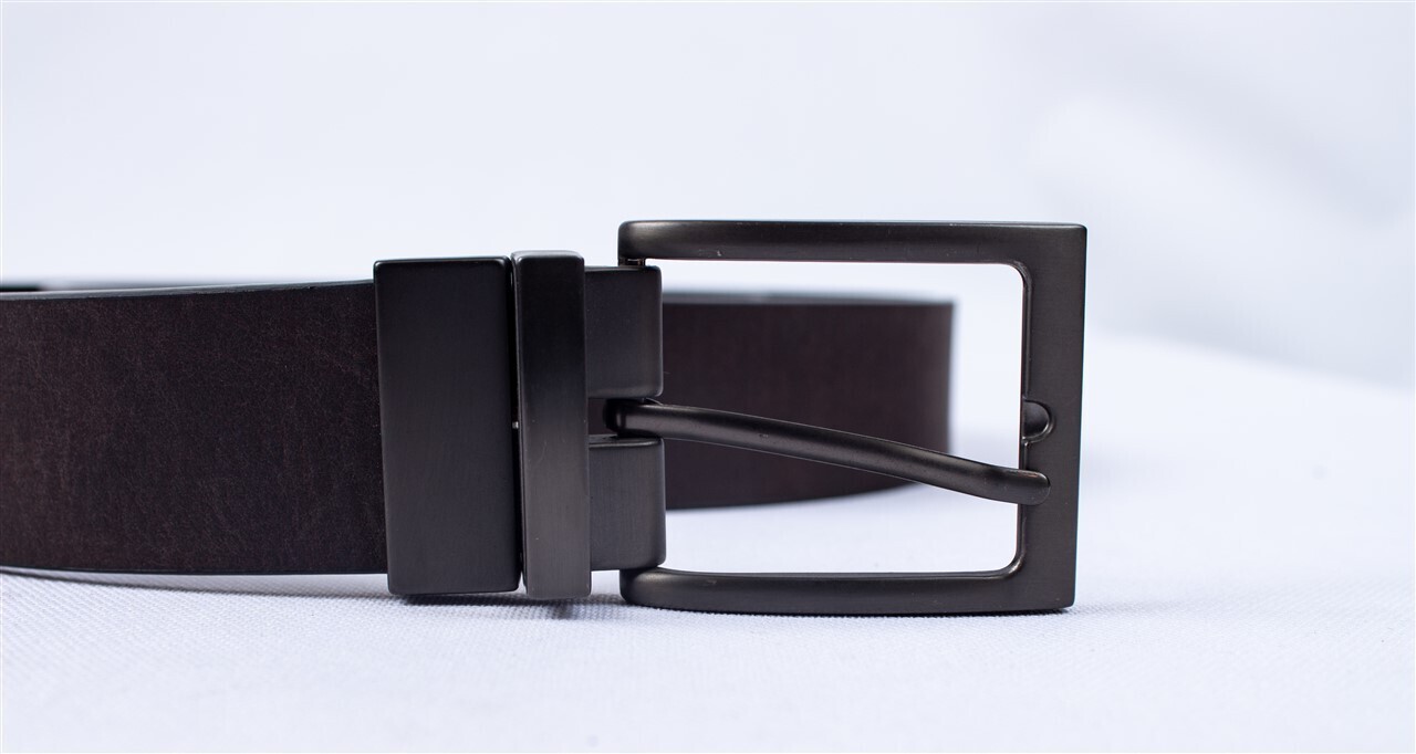 Double Sided Black Buckle Leather Belt