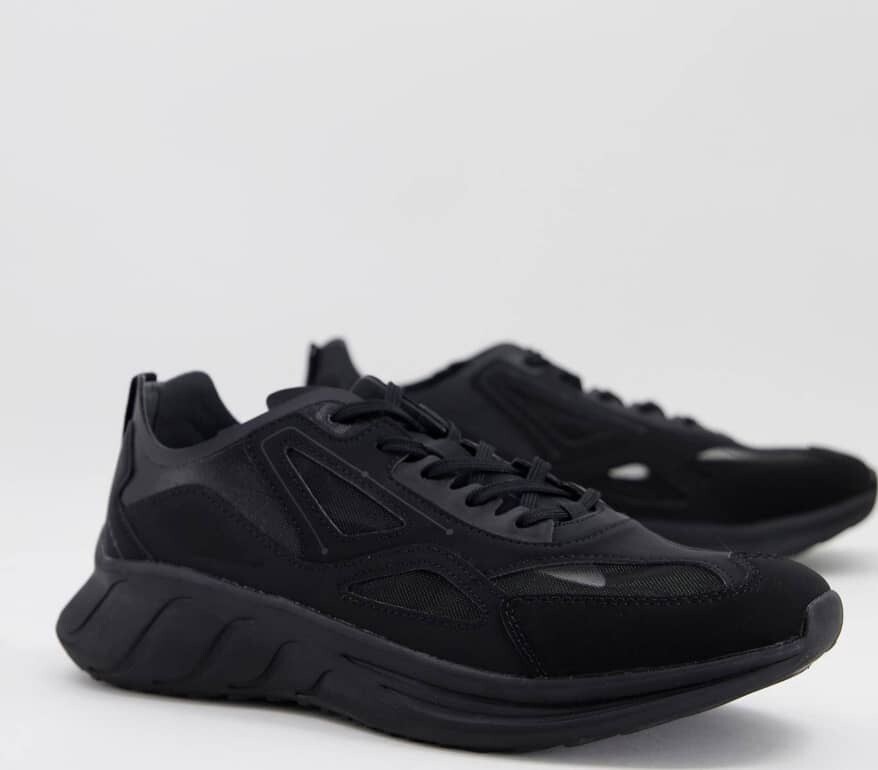 PULL &amp; BEAR (STWD) MESH RUNNER TRAINER IN BLACK