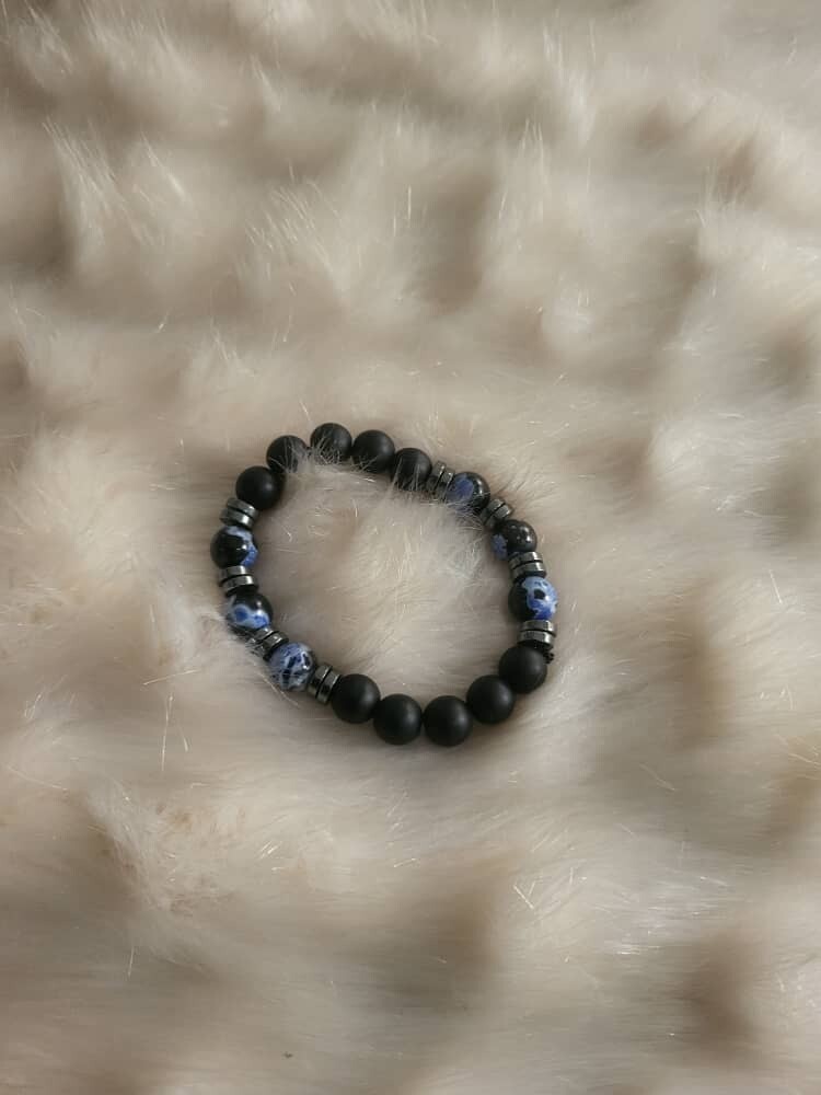 Smooth Black with Blue Bracelets