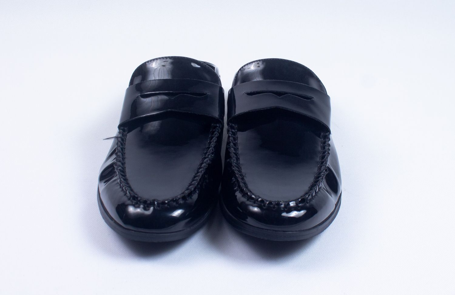 LONDON REBEL BLACK LEATHER PENNY MULES