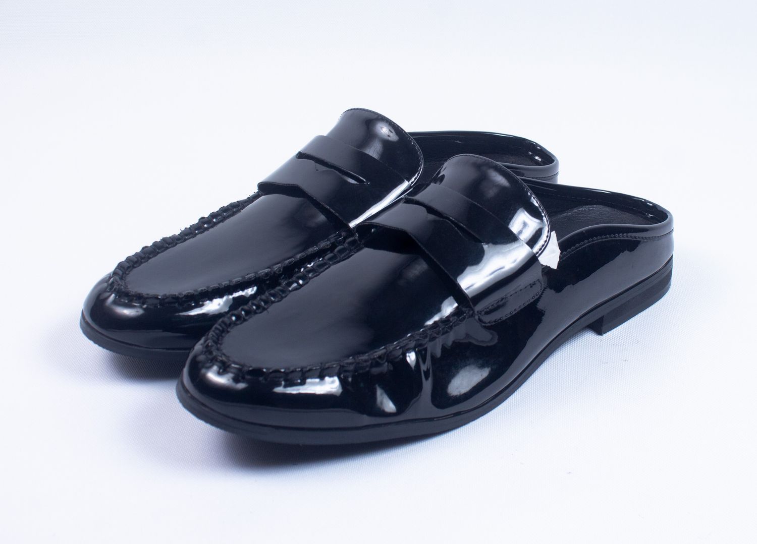 LONDON REBEL BLACK LEATHER PENNY MULES