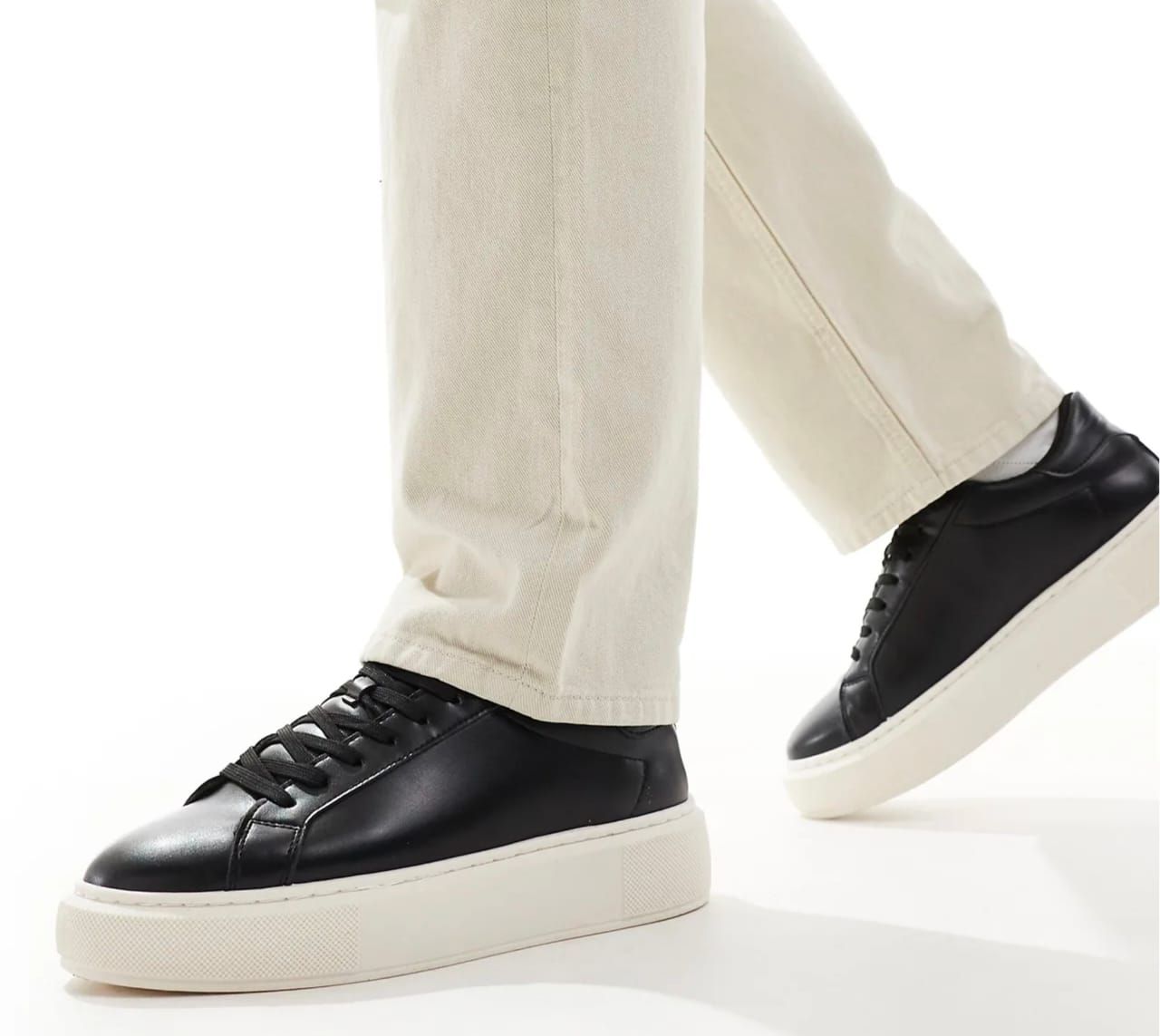 Jack &amp; Jones Faux Leather Trainer In Black