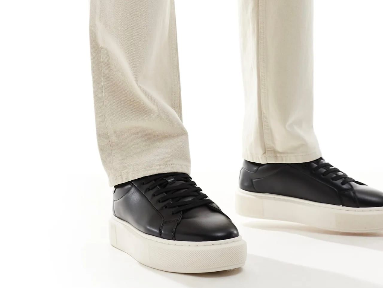 Jack &amp; Jones Faux Leather Trainer In Black