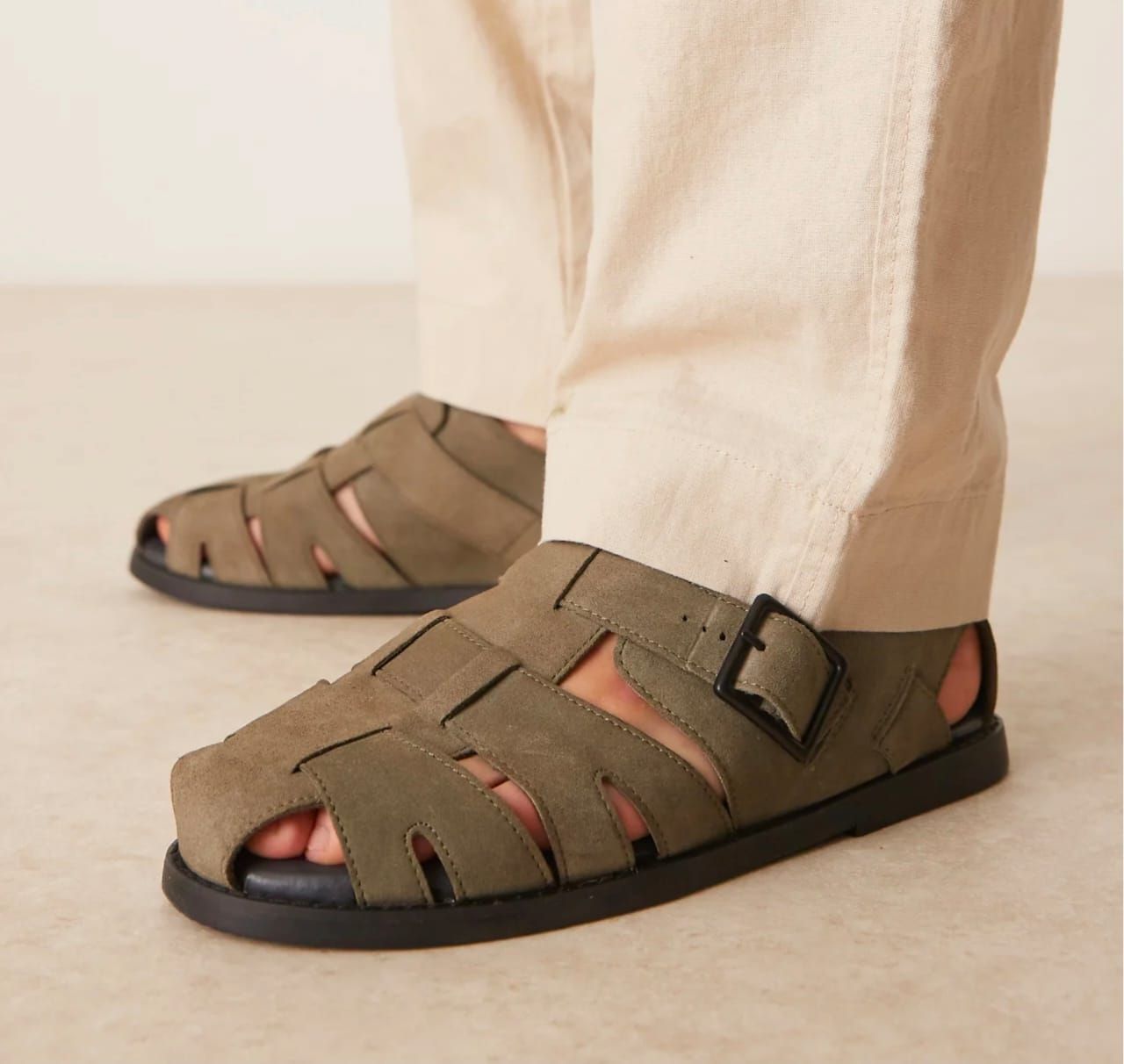 Asos Design Fisherman Sandals in Khaki Suede