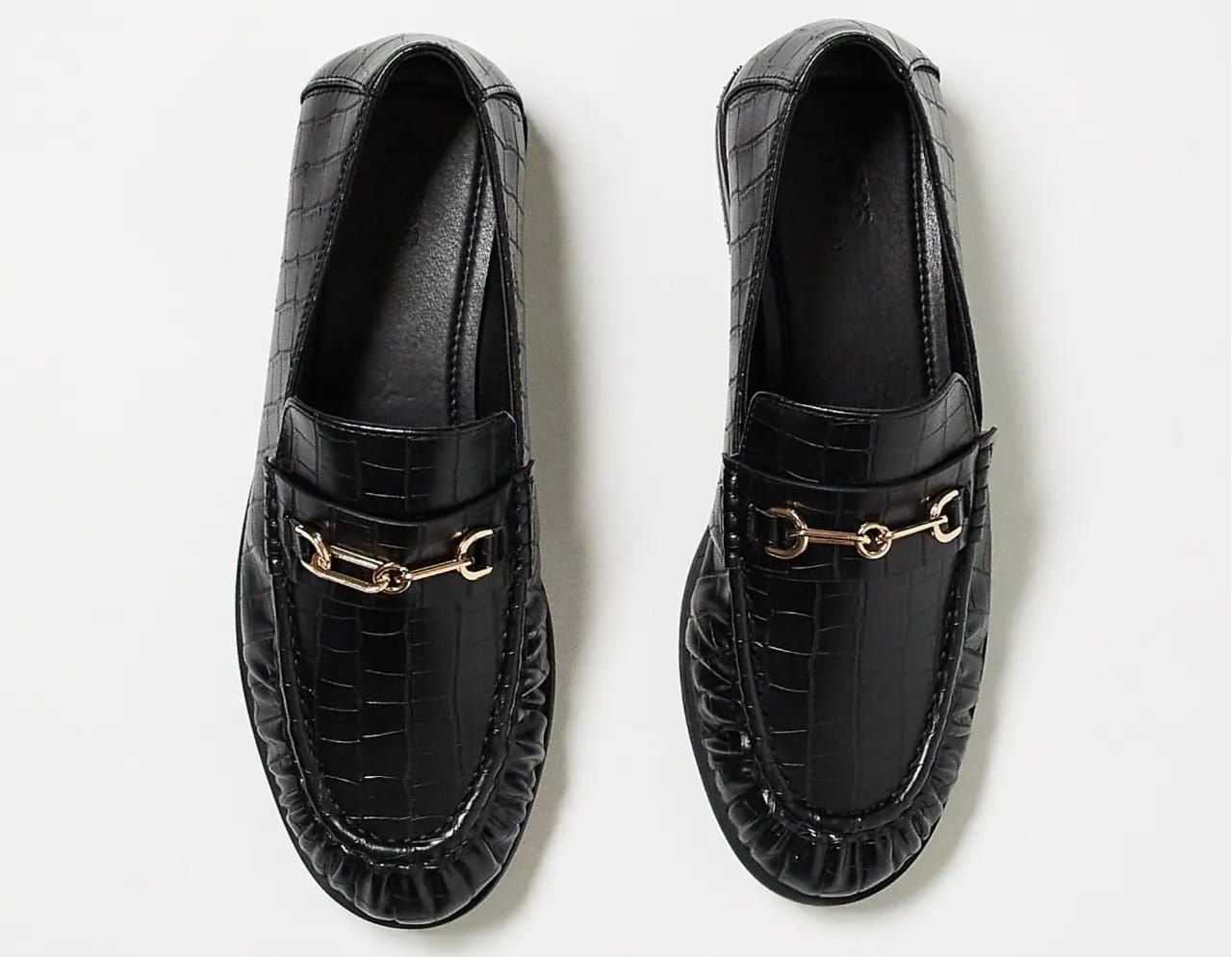 Black Faux Croc Penny Loafer with Gold Links