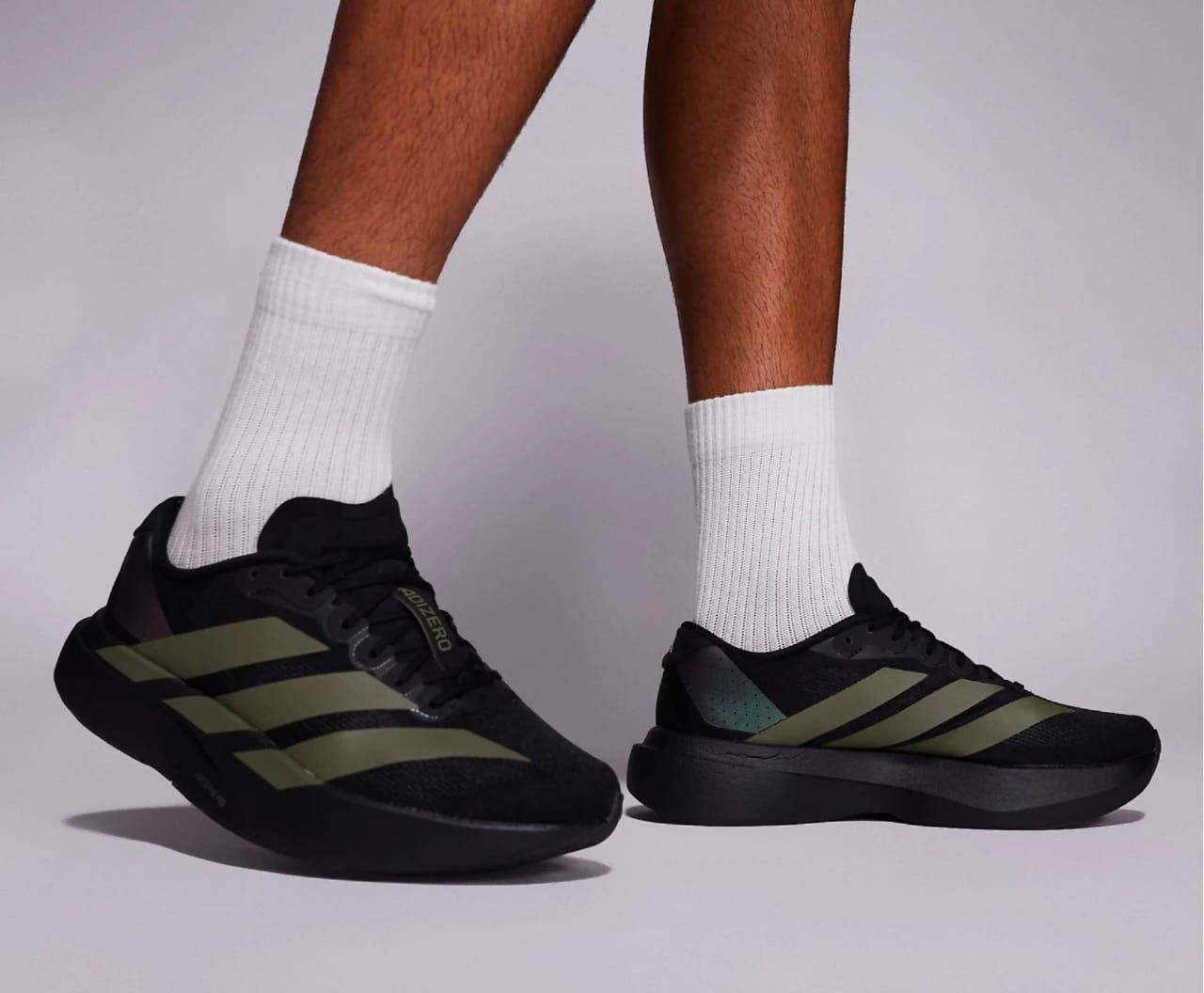Adidas Running Adizero EVO Trainers In Black &amp; Khaki