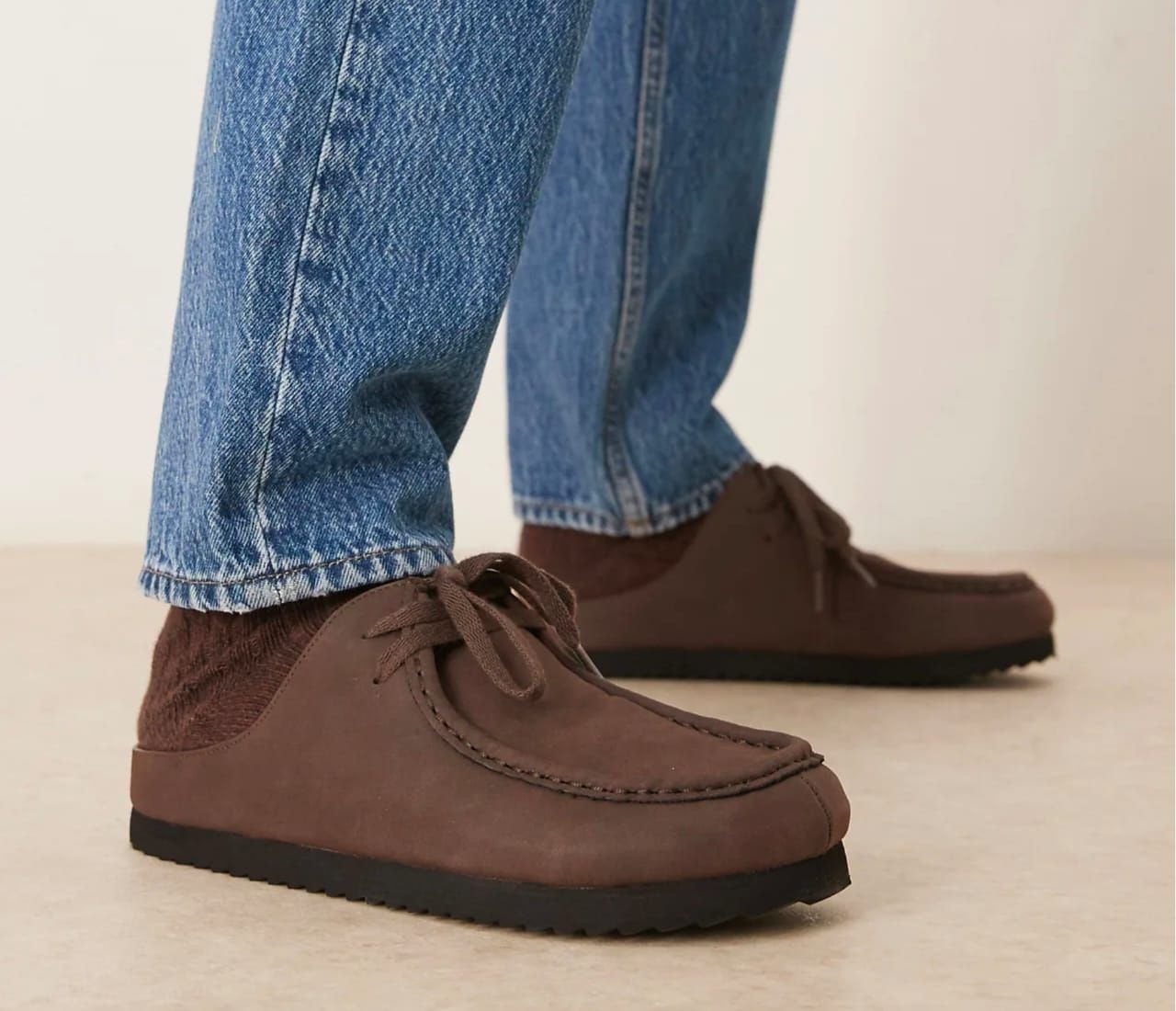 Asos Mule Lace Up Loafers in Browm Suede Suedette