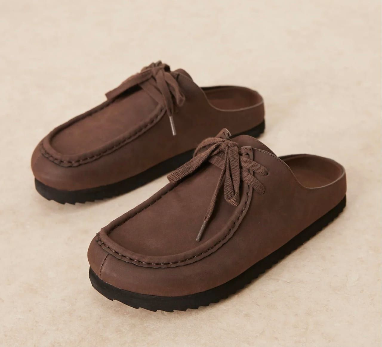 Asos Mule Lace Up Loafers in Browm Suede Suedette