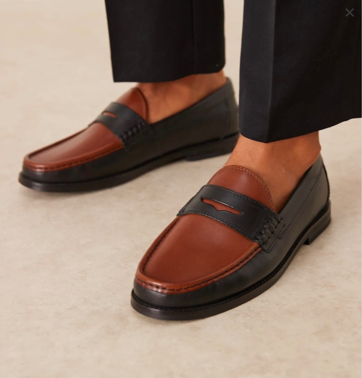 Black &amp; Brown Leather Penny Loafers