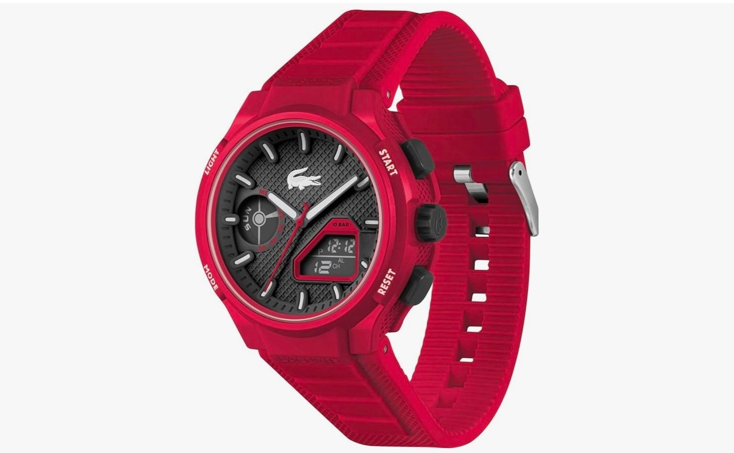 Lacoste Men's Analogue &amp; Digital Watch With Red Textured Silicone Band