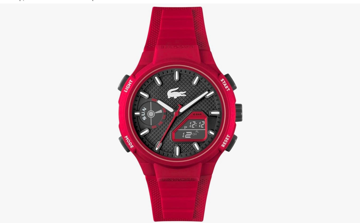 Lacoste Men's Analogue &amp; Digital Watch With Red Textured Silicone Band