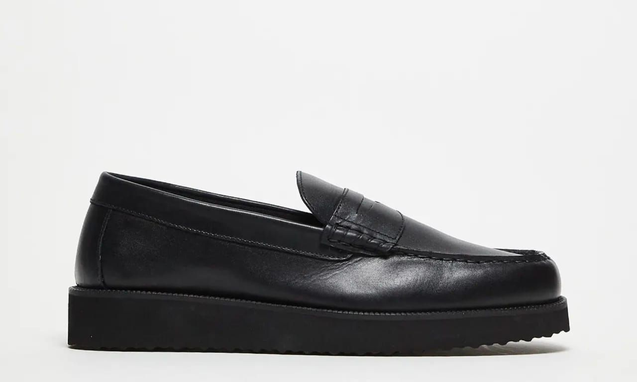 Black Leather Loafers With Black Wedge Sole