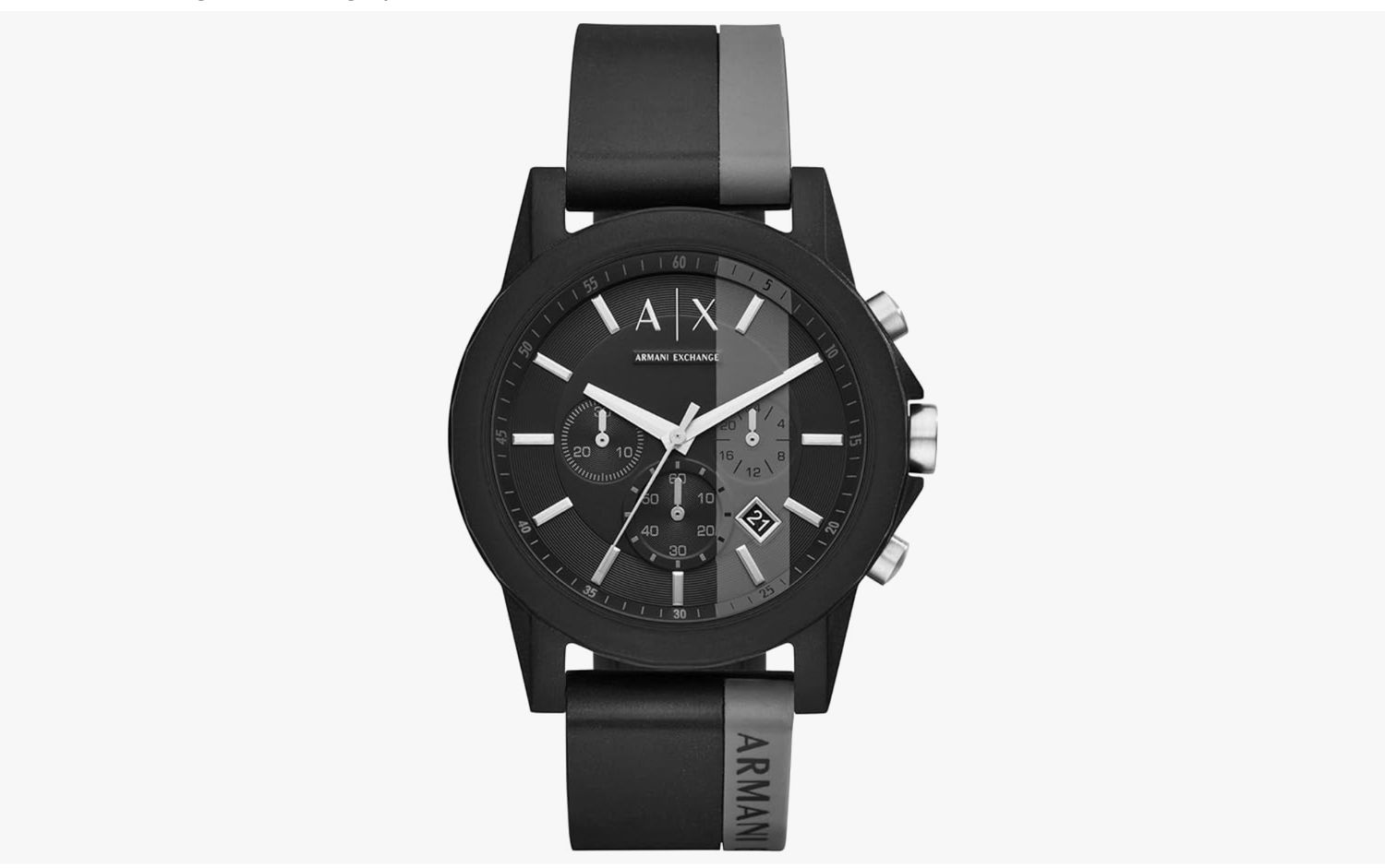 Armani Exchange AX Sporty Two Tone Color (Black &amp; Grey) Chronograph Watch for Men Silicone Band