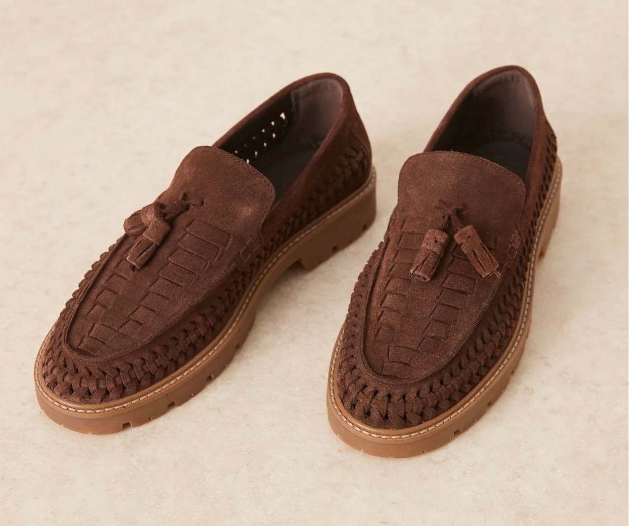 Loafers With Brown Suede With Weave Detail &amp; Tassel