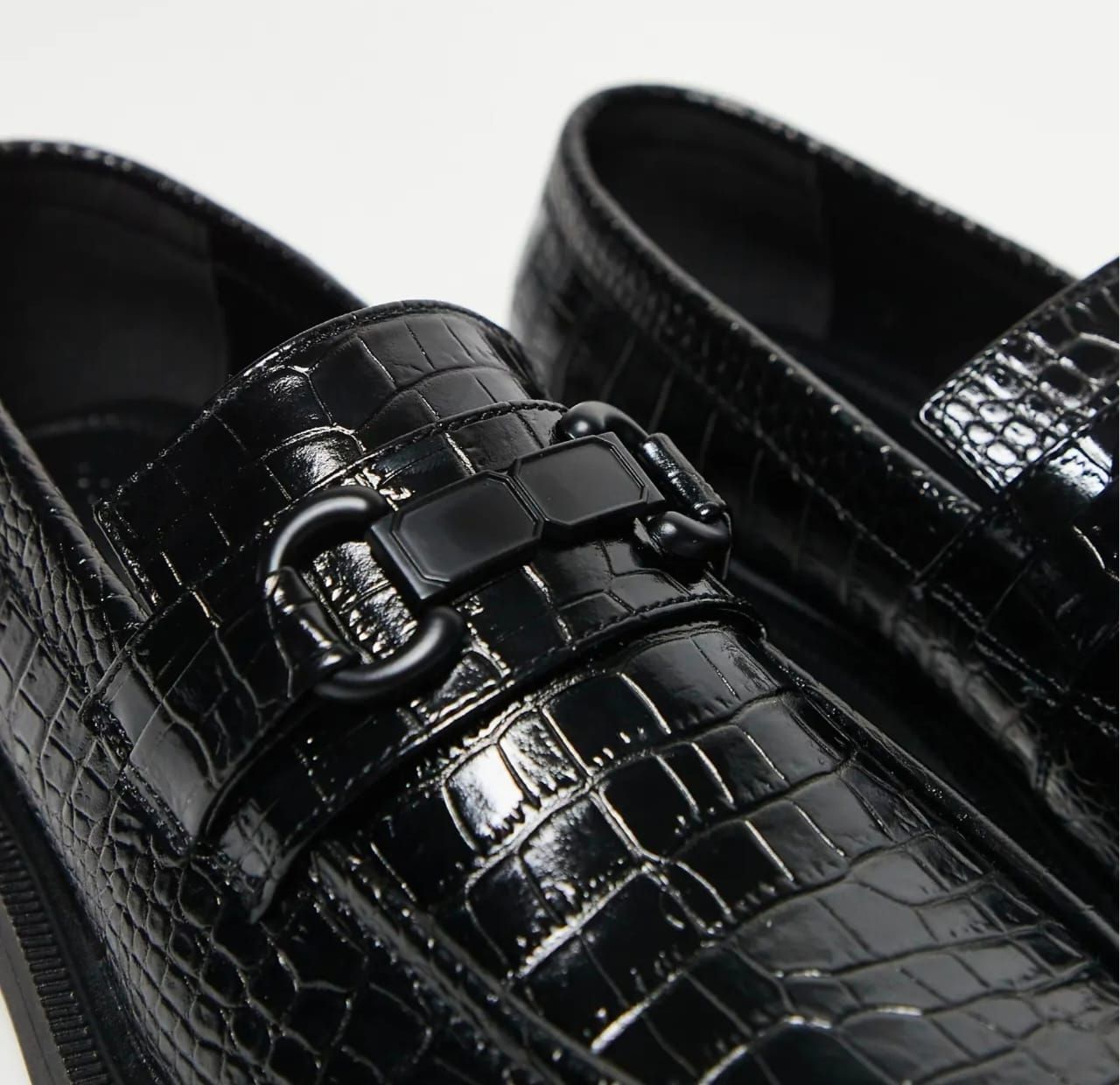 - Loafers In Black Faux Croc With Snaffle