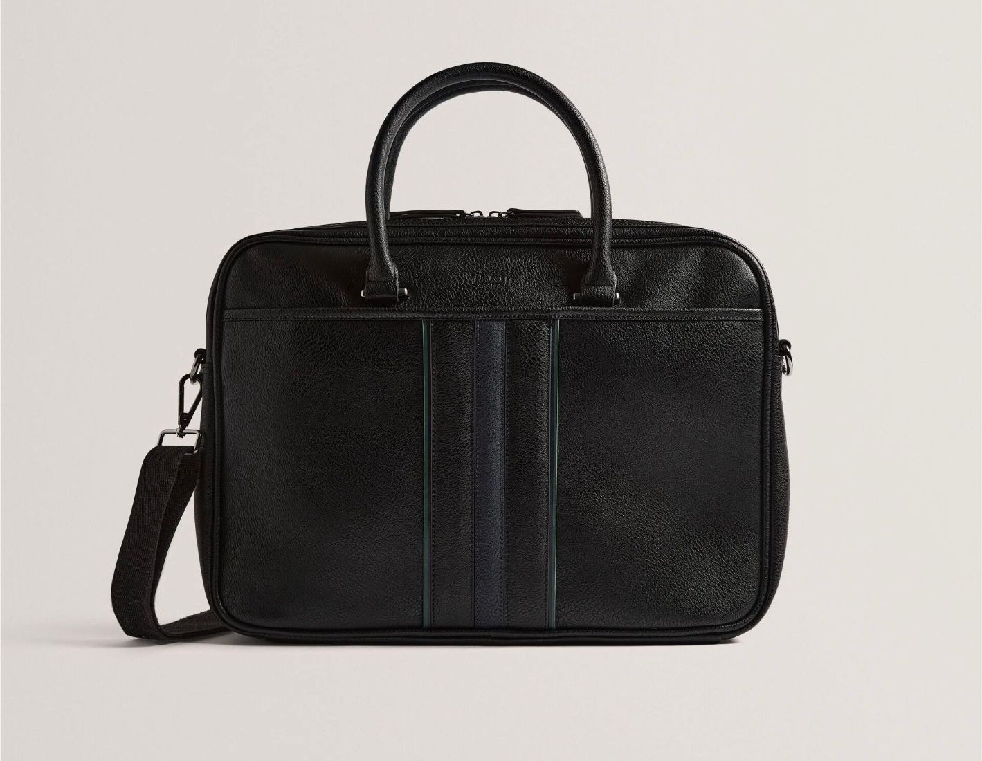 Ted Baker Black Faux Leather Striped Panel Laptop Bag