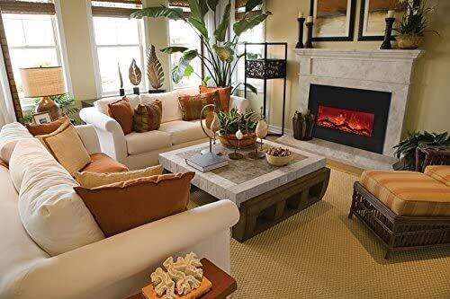 Amantii 33" Electric Fireplace Insert with Black Glass Surround