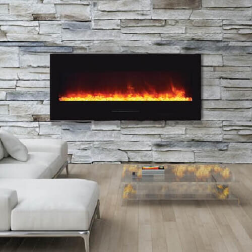 Amantii 50" Wall or Flush Mount Electric Fireplace with Black Glass surround, log set