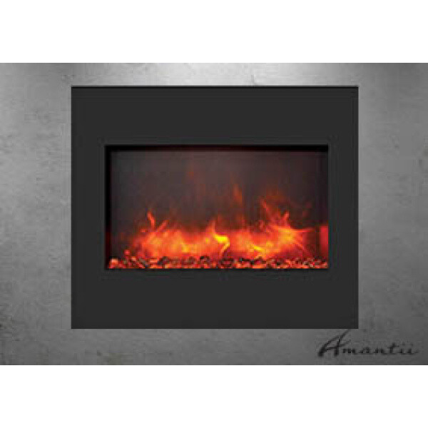 Amantii Zero Clearance 30" Electric Fireplace with Black Glass Surround, Log set and 3 colours of glass