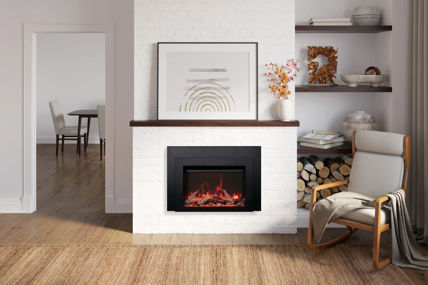 Amantii Traditional 30" Electric Fireplace Insert with Black Glass Surround
