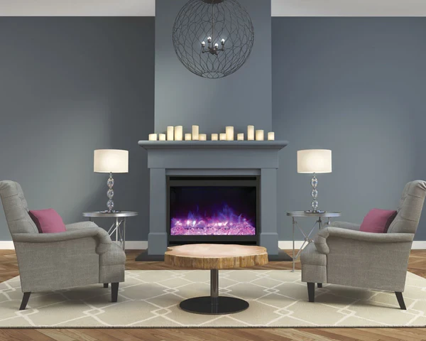 Amantii's 31" Zero Clearance Electric Fireplace - Square Steel Surround with Ember Media Kit