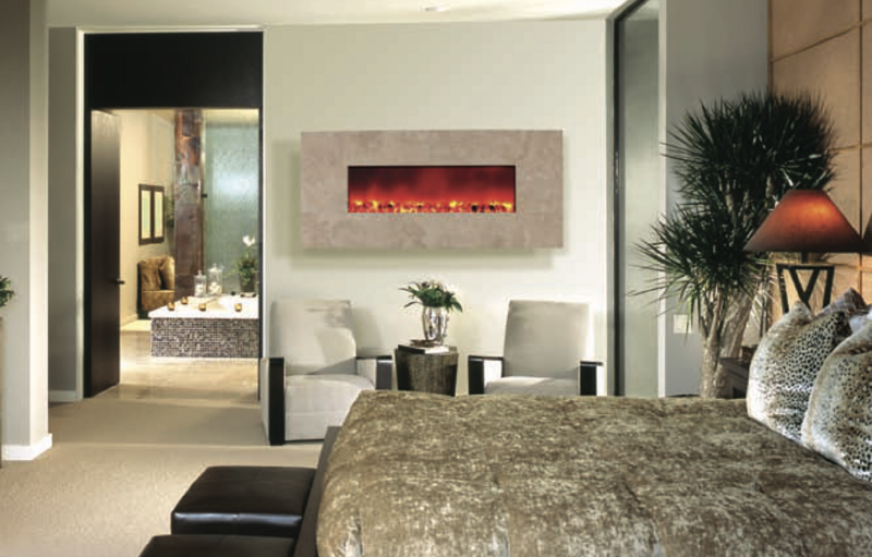 Amantii 58" Wall Mount Electric Fireplace - Honey Travertine Surround