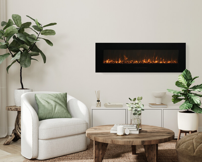 Amantii 50" Built in or Wall Mount Electric Fireplace- Black Glass Surround