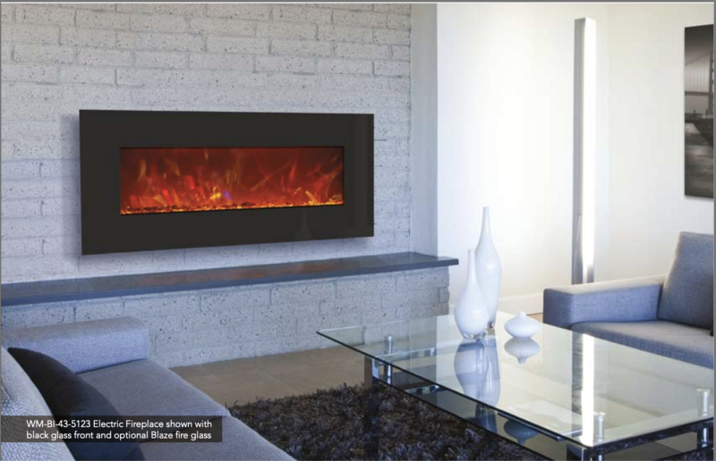Amantii 43" Wall Mount or Built In Electric Fireplace -  Black Glass Surround