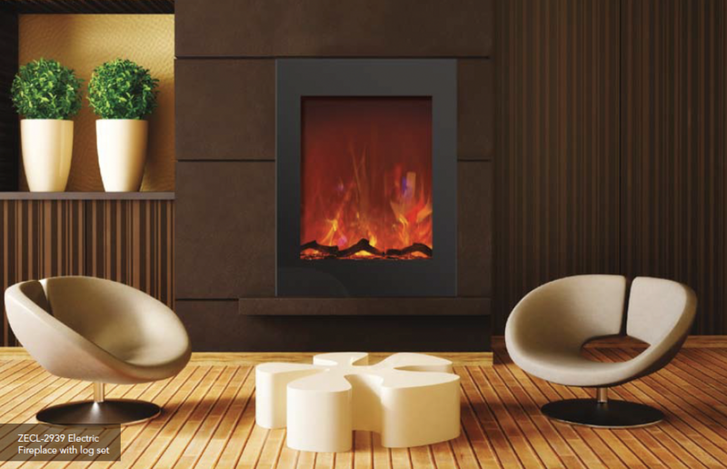 Amantii Vertical 29" Zero Clearance Electric Fireplace with Black Glass Surround, Log Set and 3 colours of glass