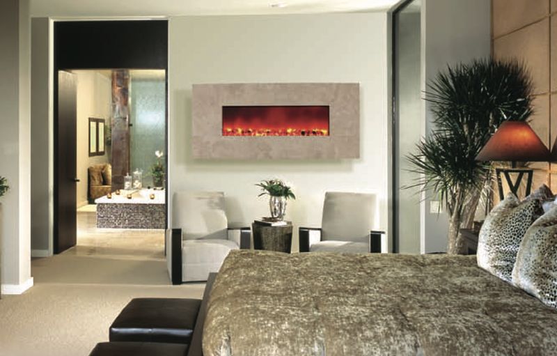 Amantii 58" Wall Mount Electric Fireplace - Honey Travertine Surround