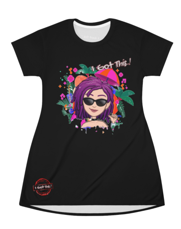 All Over Print T-Shirt Dress BLACK