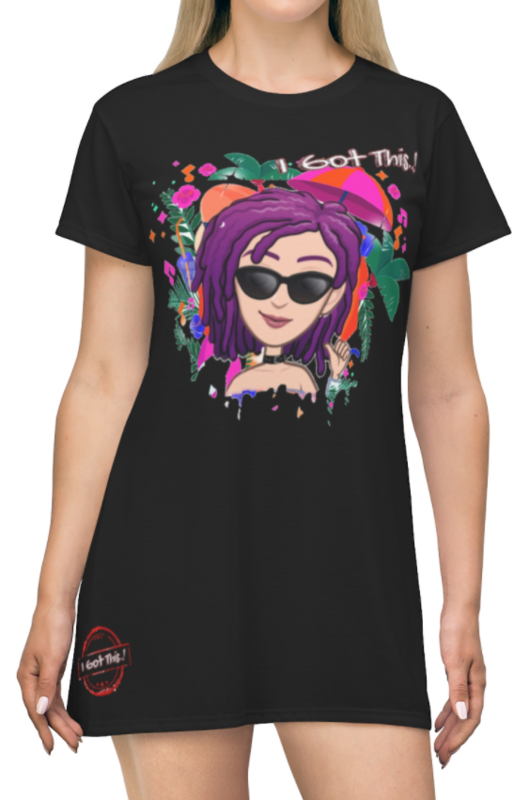 All Over Print T-Shirt Dress BLACK