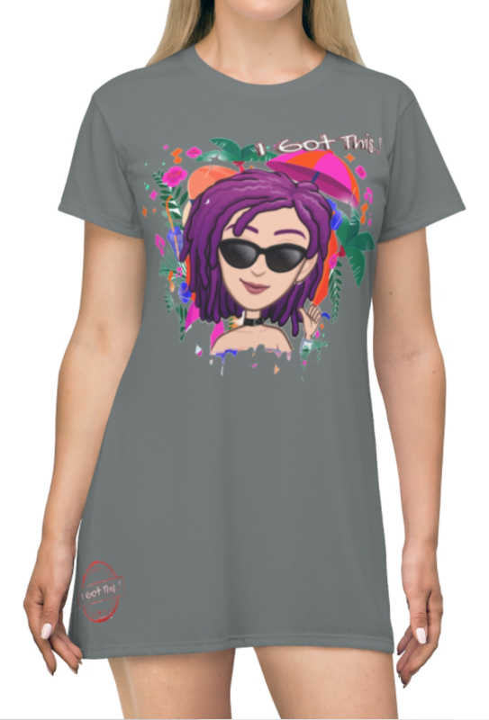 All Over Print T-Shirt Dress GRAY