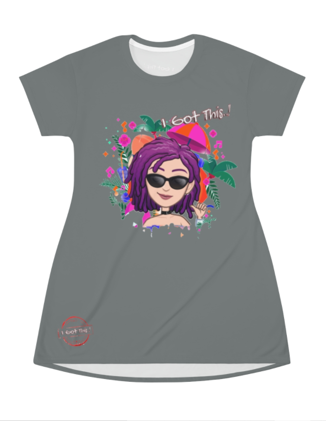 All Over Print T-Shirt Dress GRAY