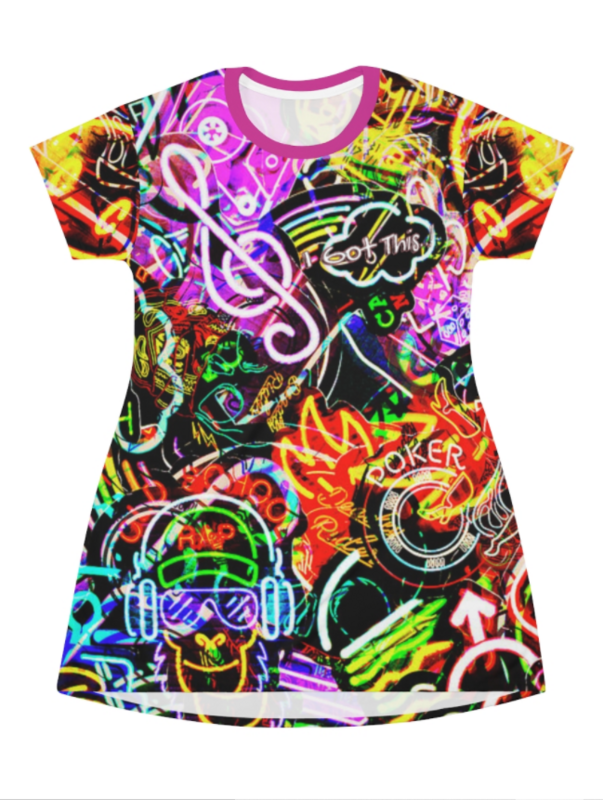 All Over Print T-Shirt Dress - Fragrance SUMMER NEON 1