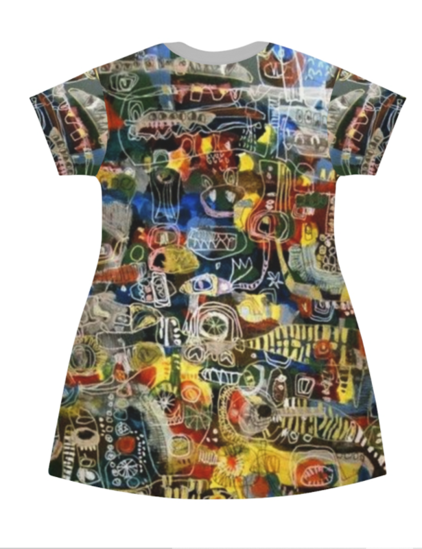 All Over Print T-Shirt Dress - Yellow