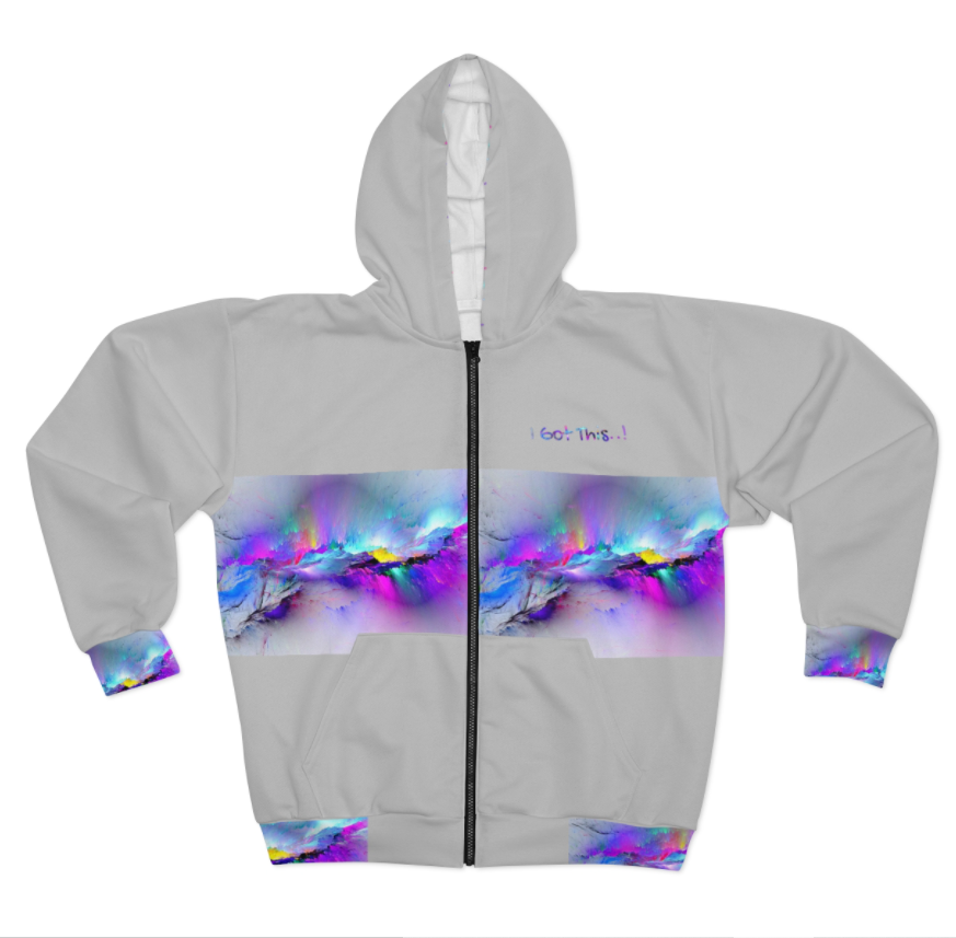 AOP Unisex Zip Hoodie-PURPLE&amp;GRAY