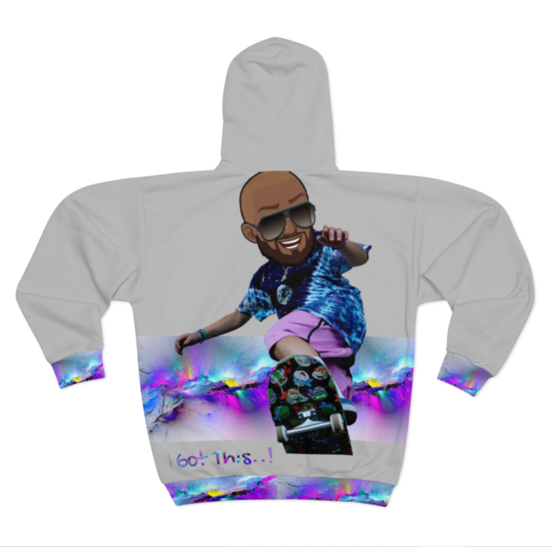 AOP Unisex Zip Hoodie-PURPLE&amp;GRAY