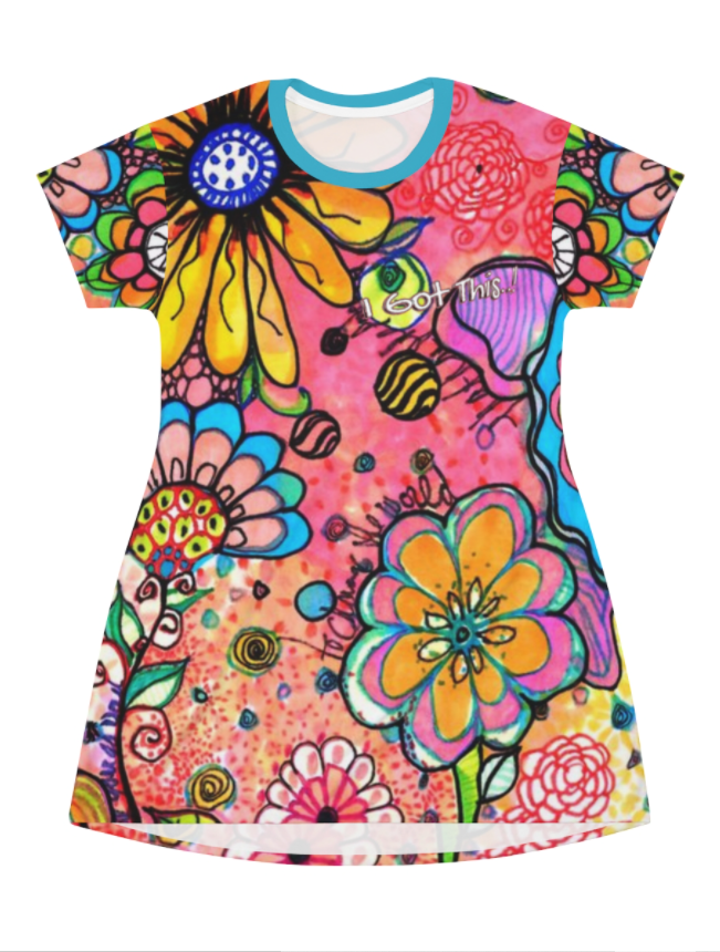 All Over Print T-Shirt Dress - MORNING BLISS