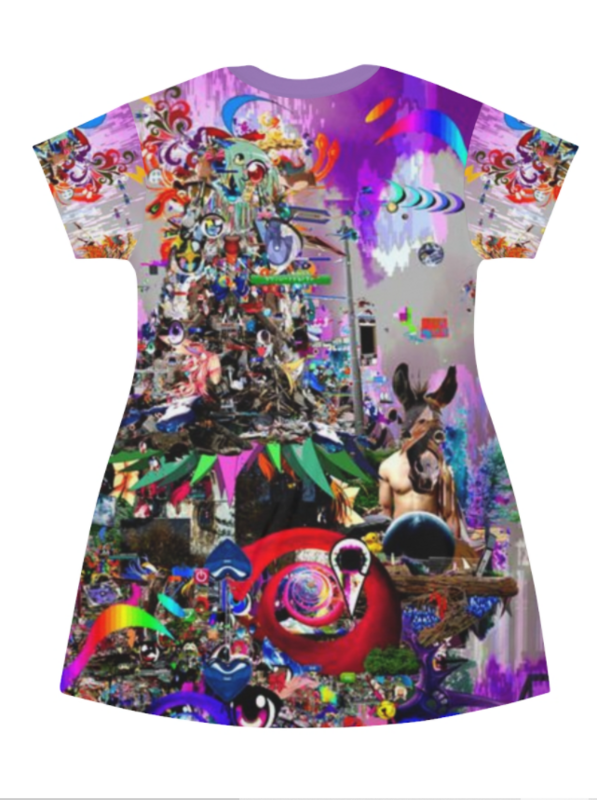 All Over Print T-Shirt Dress-PURPLEMANIA