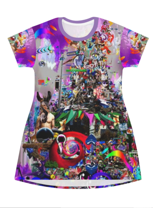 All Over Print T-Shirt Dress-PURPLEMANIA