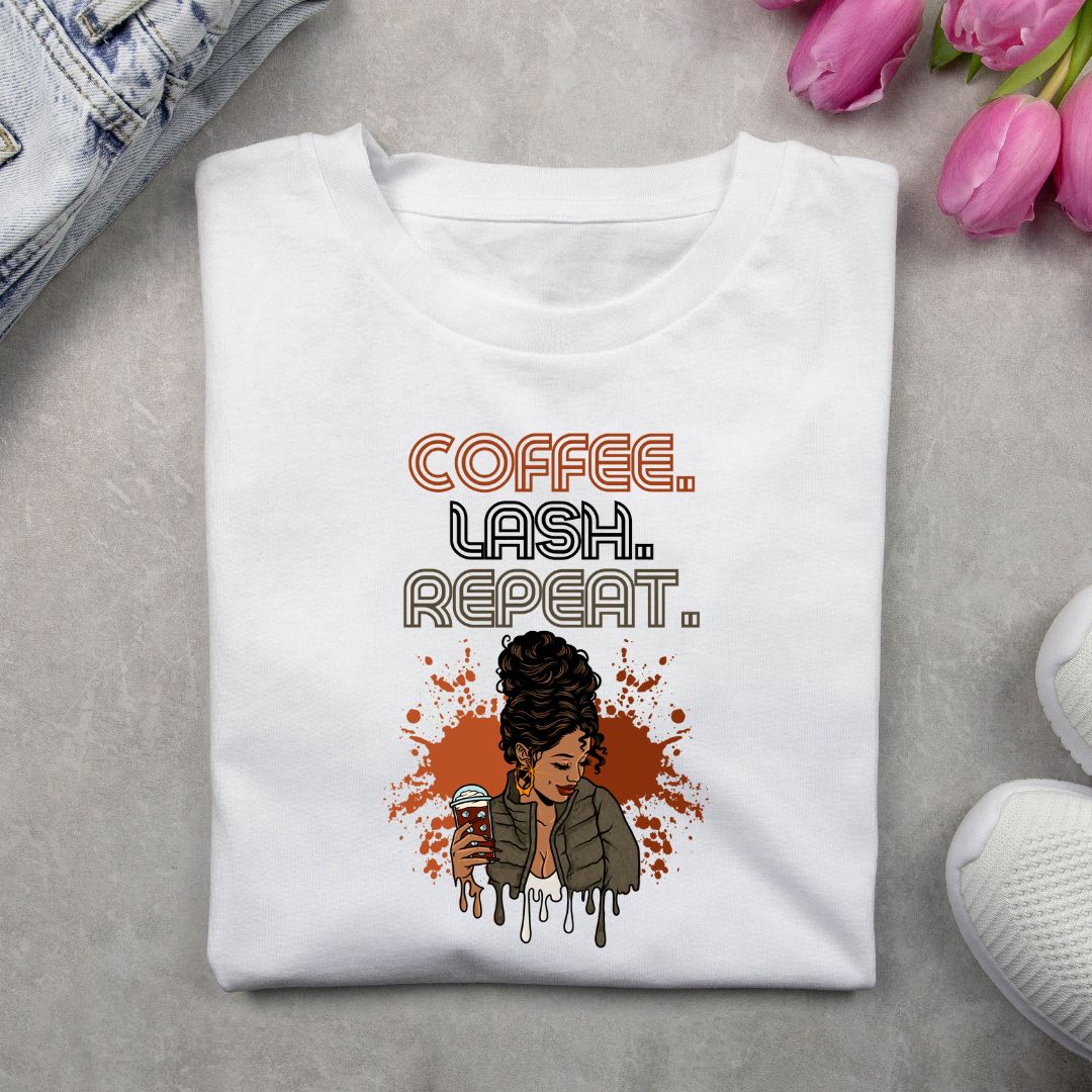 "Coffee.Lash.Repeat" T Shirt - White