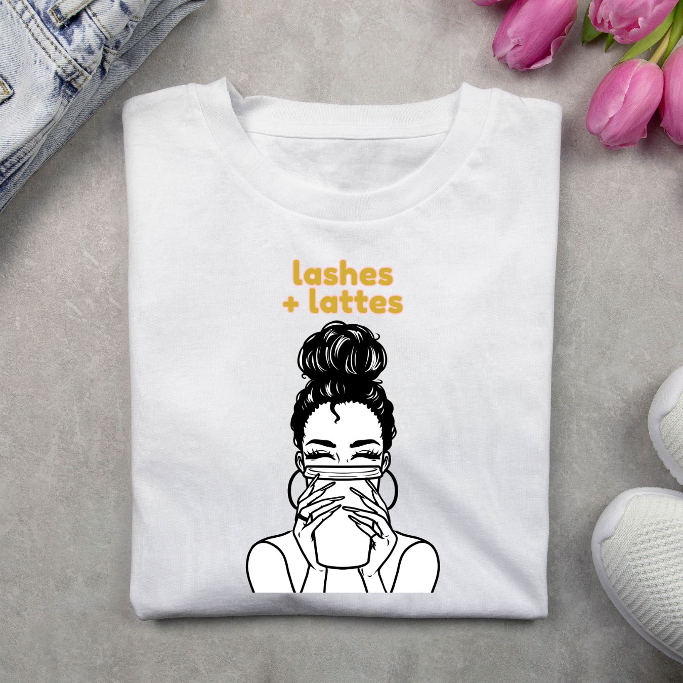 "Lashes + Lattes" T Shirt